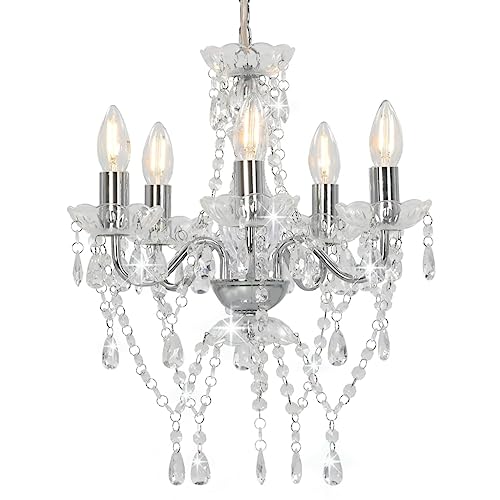 vidaXL Lustre avec Perles de Cristal Rond Lampe Suspendue Plafonnier Luminaire Eclairage Intérieur Salon Salle de Séjour Chambre à Coucher Maison Argenté