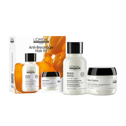 LOréal Professionnel Metal Detox Shampoo & Hair Mask Discovery Gift Set Prevent Breakage and Colour Fade from Hard Water Clarifying shampoo & Conditioner Treatment Sulphate Free Vegan 100ml 75ml