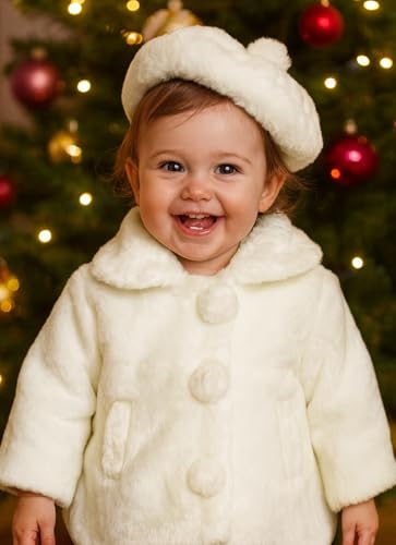 Spring Notion Little Girls Faux Fur Coat with Hat - Ivory, Size 4