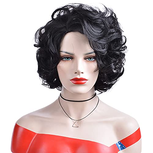 GNIMGIL Female Short Curly Black Hair Wigs for Women Ladies Natural Layered Synthetic Heat Resistant Hair Daily Wear Halloween Fancy Dress Party Wig