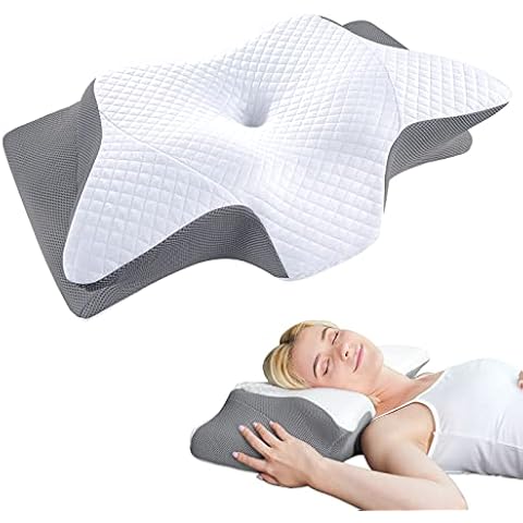 SAHEYER Cervical Pillow for Neck Reduce Pressure, Neck Pillows for Sleeping, Ergonomic Memory Foam Pillow with Pillowcase, Support Pillow for Side, Back, Stomach Sleepers (Grey) Cover