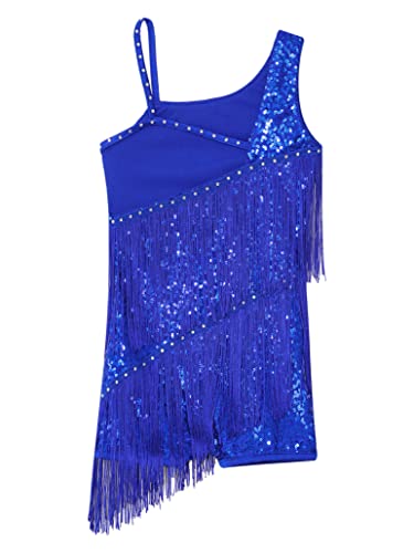 Loyan Girls Sequins Ballroom Costumes Tassel Latin Dance Dress 6-16 Years Dancewear Samba Dancing Outfits Royal Blue 12 Years #TOP2