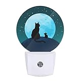 EKOBLA Black Cat Night Lights Plug into Wall Cute Cat and Mouse Sit on The Moon Galaxy Stars LED Dusk to Dawn Plug-in Nightlights Auto Sensor for Home Indoor Boys Girls Bedroom Bathroom