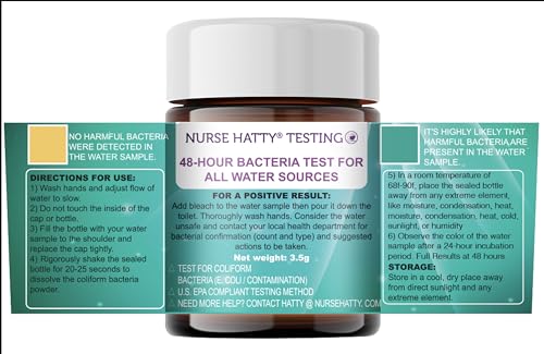 Nurse Hatty – U.S. EPA-approved Bacteria Water Test Kit for Detection of Coliform | Easy at Home E. coli Water Testing for Drinking Water, Tap, Well, Pool, Pond, Lake, & ALL Water Sources | One Count