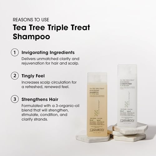 Giovanni 0716237185952 Tea Tree Triple Treat Invigorating Shampoo - Cooling Peppermint, Eucalyptus & Rosemary, Helps Strengthen & Rejuvenate Hair & Scalp thumb #1