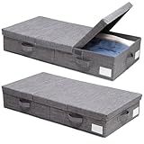 Dntorx 2 Pack 50L Under Bed Storage Box with Remove Lid, Foldable Storage Box with Sturdy Sidewalls/Bottom for Clothes, Blanket, Bedding, Toys, Shoes