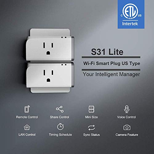 Sonoff S31 Lite 15A Wifi Smart Plug Etl Certified, Smart Outlet Socket, Works With Alexa & Google Home Assistant, Ifttt Supporting, No Hub Required, 2.4 Ghz Wifi Only 1-Pack #TOP1