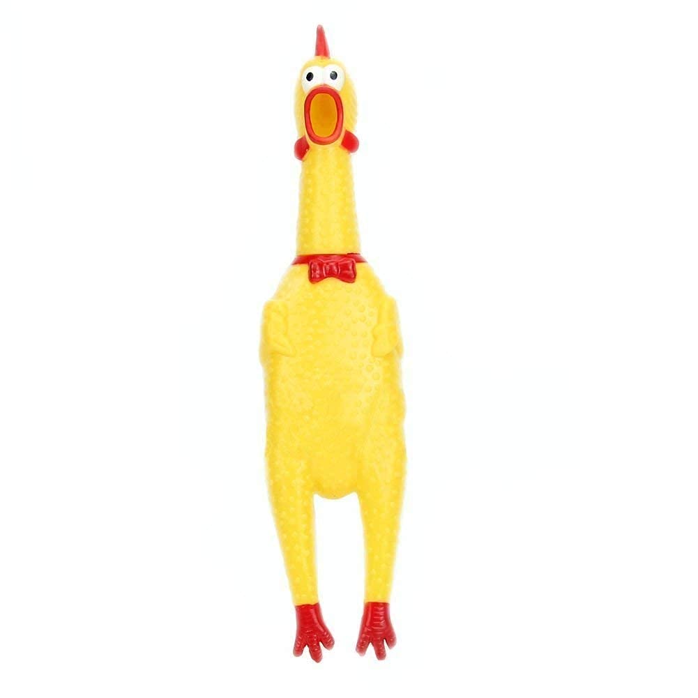 D&C Paws Rubber Screaming Chicken Toy for Pets – Super Durable & Funny Squeaky Chicken Dog Chew Toy - Silly Squeezing & Squawking Novelty Gift Idea – Yellow Color