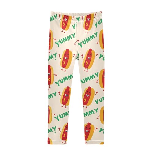 ALAZA Girls' Leggings Children's Yoga Pants Skinny Printed Dance Cartoon Hot Dogs Comfortable 4T