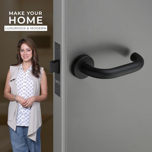 Image of LAPO Bathroom Lock Set | 45x45mm Lock Body | Keyless Operation | Works on 30-50mm Door | Brass Latch | Black Finish | Reversible Fitment | Quick Mounting | 3 Years Warranty | CMH-6T