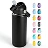 Fijinhom 18oz Insulated Stainless Steel Water Bottle, Wide Mouth Double Wall Vacuum, Silicone Straw, Sweat & Leak Proof, BPA Free Insulated Water Flask for Travel, Keep Cold 24h Hot 12h, Black