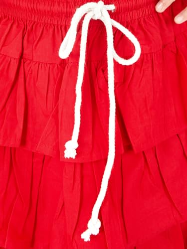 Image of olele Girls Roxy Ruffle Skirt - Red Cotton for 4 to 14 Years Kid | Layer Skirt for Girls | Cotton Skirt for Girls | Red Skirt for Girls | Layered Skirt for Girls | Red Skirt for Girls Long