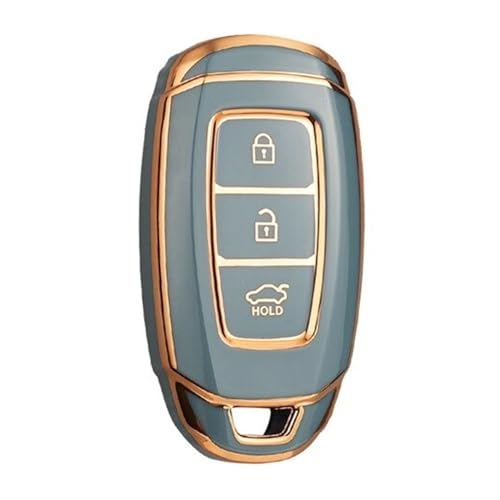 Image of JVCV Gold Border TPU Key Cover Compatible with Hyundai Verna Push Button Start Car Key - Glossy Protective Smart Key Case (Grey)