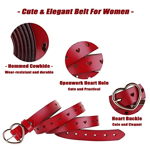 Women's Hollow Heart Leather Belt for Jeans & Pants Cute and Elegant Genuine Leather Belt for Ladie, Heart Buckle4