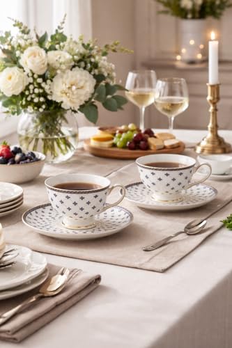 Image of White Cup with Saucer Set of 12 Pcs | Tea /Coffee Cups 180 ml | Microwave & Dishwasher Safe | Bone-Ash Free | Crockery Set Ideal for Daily Use & Gifting, White Gift Set