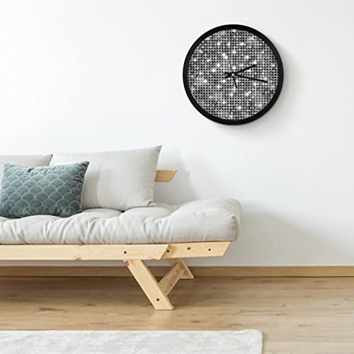 Pendule murale silencieuse argentée avec paillettes design moderne