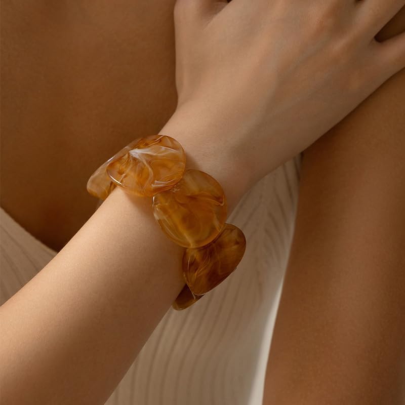 Colorful Acrylic Resin Bracelet for Women Stretch Vintage Boho Bangle Bracelets Chunky Wide Geometric Plastic Wristbands Resin Beads Cuff Bangle for Women Holiday Beach Jewelry - Image 3