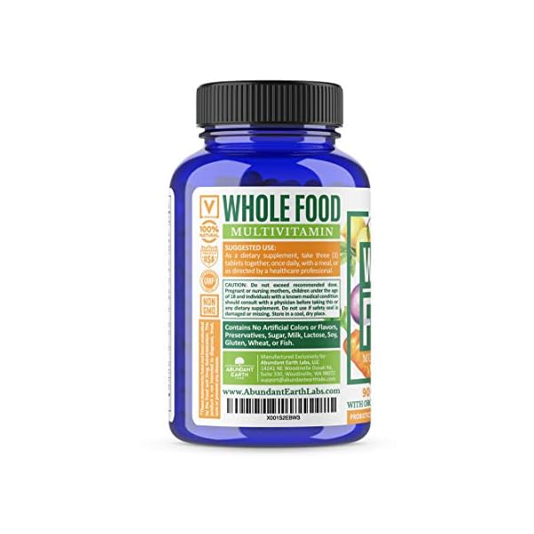 Whole-Food-Multivitamin-Elite-Organic-Multivitamin-for-Men-and-Women-Non-GMO-Multivitamin-with-Probiotics-Enzymes-B-Complex-Omegas-for-Daily-Energy-Mood-Digestion-Heart-Health-90-Tablets Abundant Earth Whole Food Multivitamin for Women, Daily Multi Vitamins Supplements for Men/Mens Multivitamins + B Complex, Probiotic Multi Enzyme, Omegas for Organic Energy, Mood, Digestion 90ct