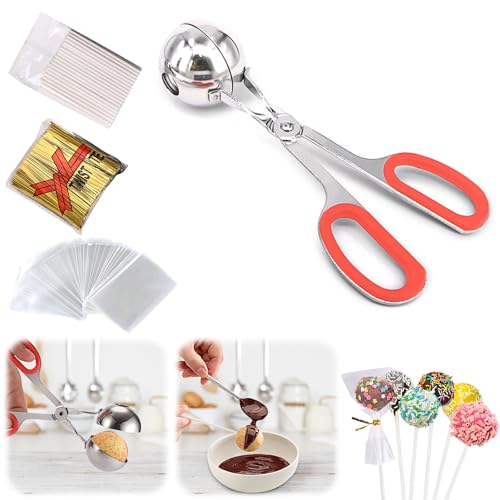 Kit per cake pop, stampo per cake pop, con 100 sacchetti per cake pop, 100 fascette girevoli, 100 bastoncini per cake pop, lecca-lecca, caramelle, cioccolatini e biscotti (rosso, L)