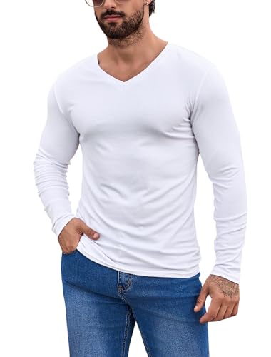 LONGBIDA Men's Thermal Underwear V-Neck T-Shirt Slim Fit Lightweight Long Sleeve Pullover3