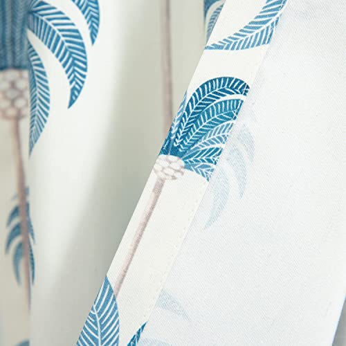 Image of VOGOL French Sidelight Door Curtains, 25 x 72 Inches Linen Textured Curtain Panels, Blue Leaves Printed Rod Pocket Drapes for Front Glass Door, 1 Piece