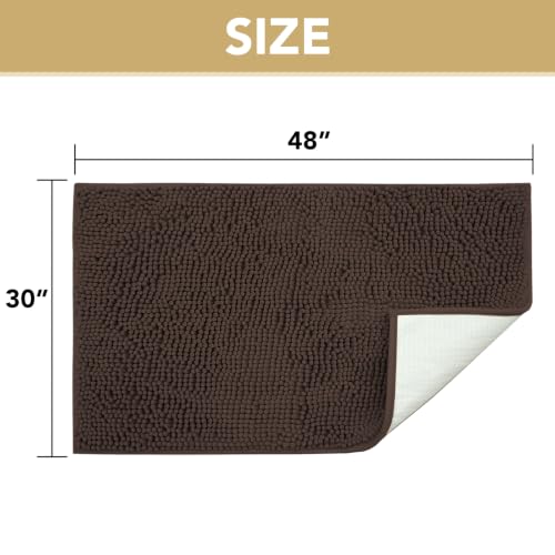 Image of H.VERSAILTEX Dog Door Mat Absorbent Dirt Trapper Non Slip Quick Dry Washable Chenille Pet Bed Mat for Mud Dogs Indoor and Outdoor(Chocolate, 30 inch x 48 inch)