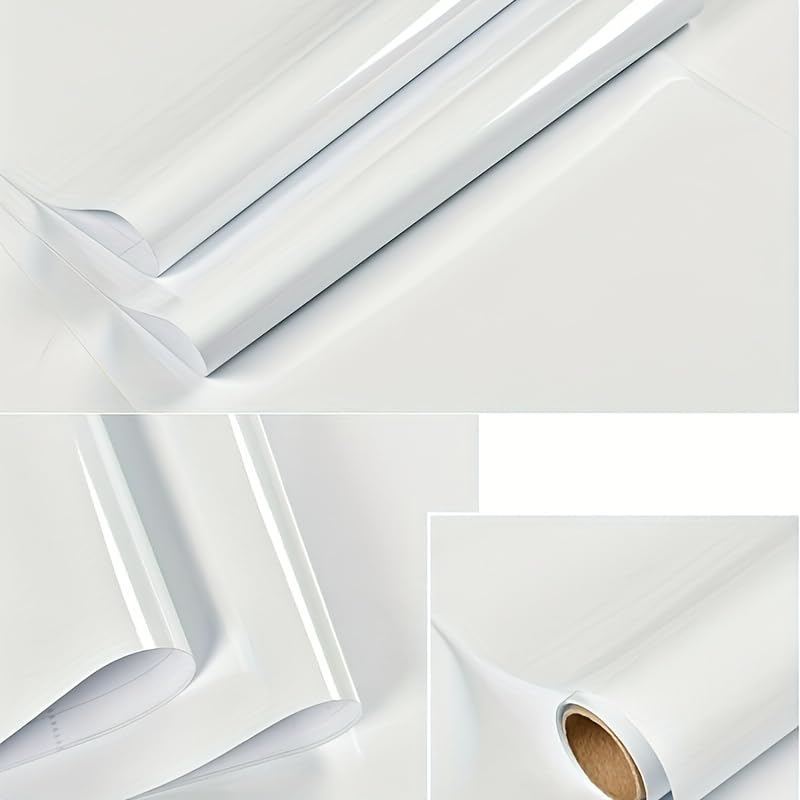 Image of CREON White Peel and Stick Wallpaper Waterproof Easy to Clean Vinyl Roll Decorative Kitchen Cabinet Table Closet (in 12X80, White Glossy WP)