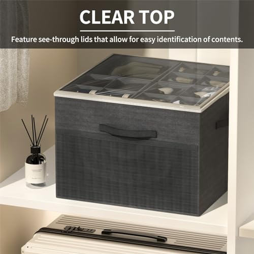 Image of Aokeyee Shoe Organizer for Closet,2 Pack Foldable Shoe Storage Organizer Box Bin with Adjustable Dividers and Clear Cover, Fits up to 16-32 Pairs