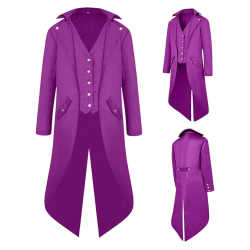 NFAUEIK Steampunk Jacket Men Renaissance Tailcoat stand Collar Coat Halloween Costumes for Mens (Purple, XL)