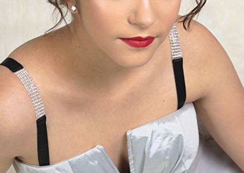 Classics Fabric Replacement Bra Straps Multiple Widths (Black - 15Mm Wide With Silver Rhinestone Detail) #TOP1