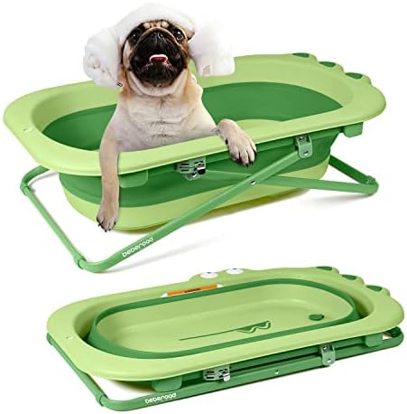 Beberoad Pets Pet Bathtub Collapsible Pet Bath Tub Height Adjustable Portable Dog Cat Bathing Tub for Small Medium Pets-Foldable Pet Shower Tub with Drainage Hole, Green, 23.6 x 12.6 x 8.3 Inches