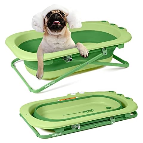 BEBEROAD PETS Pet Bathtub Collapsible Pet Bath Tub Height Adjustable Portable Dog Cat Bathing Tub for Small Medium Pets-Foldable Pet Shower Tub with Drainage Hole, Green, 23.6 x 12.6 x 8.3 Inches Cover