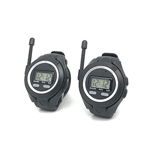 Emovendo Rechargeable Walkie Talkie Watches Tow-Way Radio Watch 3200ft Long Range Multi Connection 3 Channels, 2 Packs, Black
