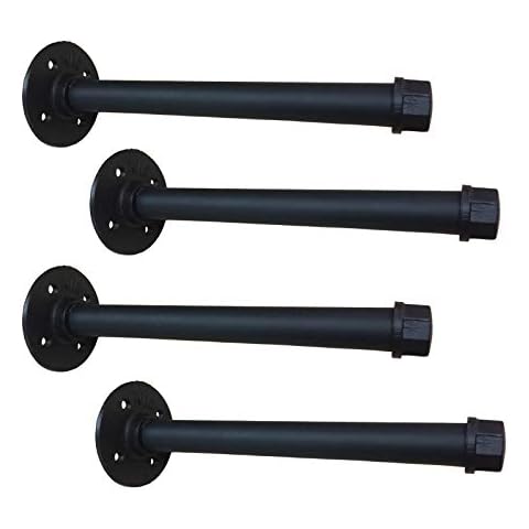 Yuanshikj 4Pc (6" deep 3/4" Pipe) Industrial Wall Mount Iron Pipe Shelf/Shelves/Shelving Bracket Coat Garment Rack/Hooks/Hanger Rustic Black DIY Open Kitchen/Bathroom/Livingroom Cover
