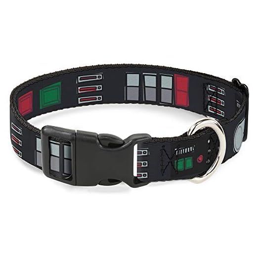 Dog Collar Plastic Clip Star Wars Darth Vader Utility Belt Bounding3 Black Grays Reds 15 to 26 Inches 1.0 Inch Wide