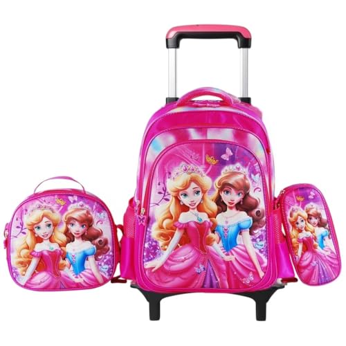 Mochila Rodinha Infantil Masculina Feminina Escolar Juvenil Reforçada crianças menino e menina (2 Princesas)