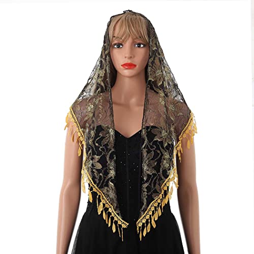 Wedding Lightweight Church Veils Lace Scarf Tassel Veils for Church Bridal Mass Tulle Wrap Mantilla Veils for Women2