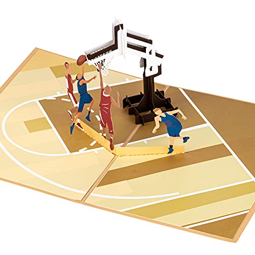 Basketball Pop Up Card, Blank Handmade 3D Sports Greeting with Envelope for Happy Birthday, Father's...