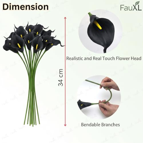 Image of 10 Pcs Artificial Calla Lily Flowers Bunch for Vase and Flower Pots- Premium Real-Look Faux Lily Stems for Home Decor, Living Room, Bedroom, Office Decoration (Vase not Included) (Black)