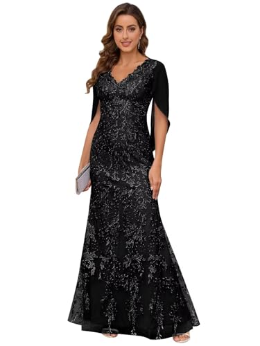 Mermaid Lace Mother of The Bride Dresses for Wedding with Cape Sleeves Chiffon Evening Gown