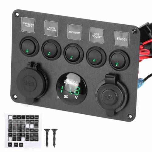 Panel de interruptor de palanca led de 5 bandas evita descargas con voltímetro para coche y rv 5