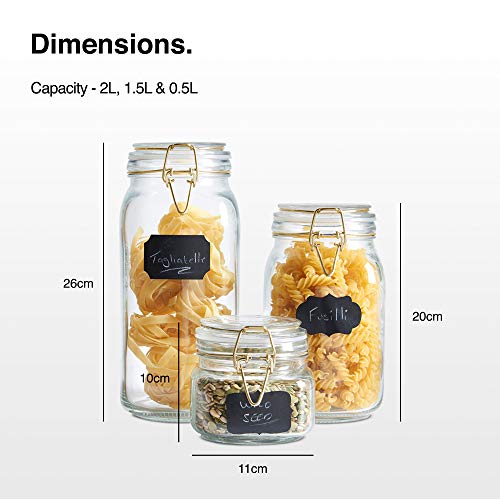 Vonshef Set Of 5 Clip Top Glass Storage Preserving Jars - With 10 Reusable Stickers & 1 Anti-Dust Chalk #TOP3