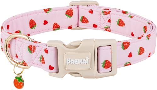 PREHAI Pink Strawberry Dog Collar Sweet Spring Summer Collars with Cute Strawberries Pattern for Female Girl Small Medium Large Dogs XS