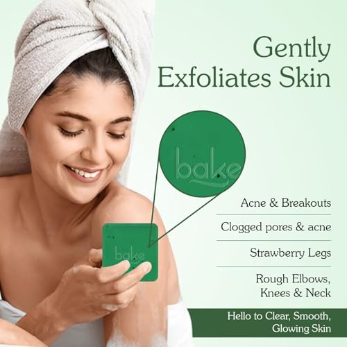 Image of BAKE 10% AHA + 1% BHA Scrub Treatment Soap with Lactic Acid, Glycolic Acid, 1% Salicylic Acid | For Clogged Pores, Exfoliation, Strawberry Skin & Bright Underarms | Soap for Women & Men | 100g x 2 (Pack of 2)