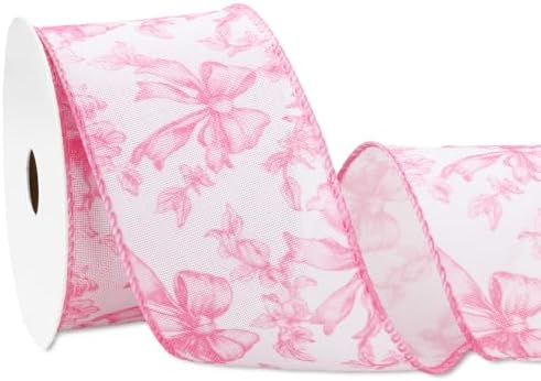 JarThenaAMCS Pink Floral Bow Wired Edge Ribbon Chinoiserie Flower...