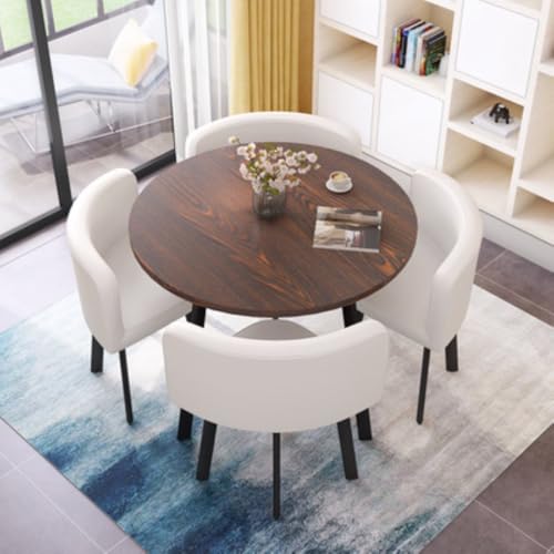 Image of Round Faux Marble Reception Table and Chairs Set, Dining Table Set for 4, Space Saving Reception Desk for Home and Apartment, Office, Conference Room, Lounge