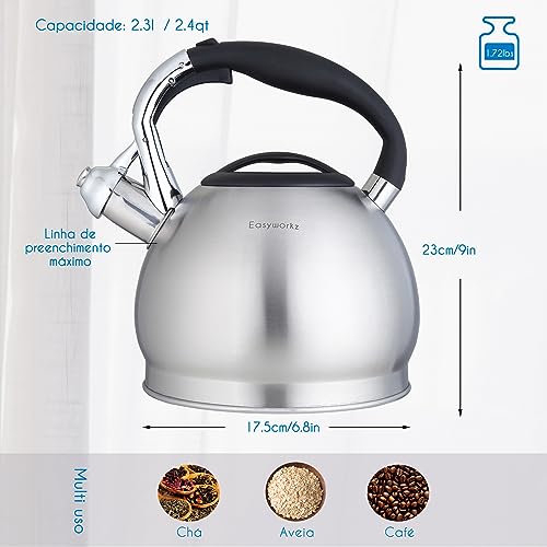 Easyworkz Chaleira de chá de fogão assobiando panela de chá de aço inoxidável de qualidade alimentar