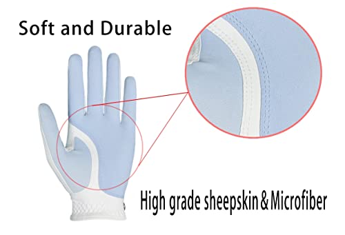 Simple Symbol Women's Golf Glove Microfiber With Colorful Cabretta Leather Six Pack(Left Is Wear On Left Hands,Right Is Wear On Right Hands) Four Colors White/Sky/Orange/Red(Sky,S,Left) #TOP3