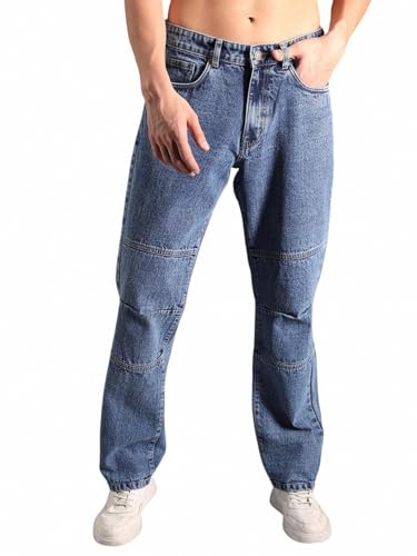 Jean coupe droite mi-haute pour homme en denim classique bleu