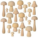 21PCS Wooden Mushroom Set, 7 Different Sizes Natural Unfinished Mushrooms, Plain Unpainted Wood Mush